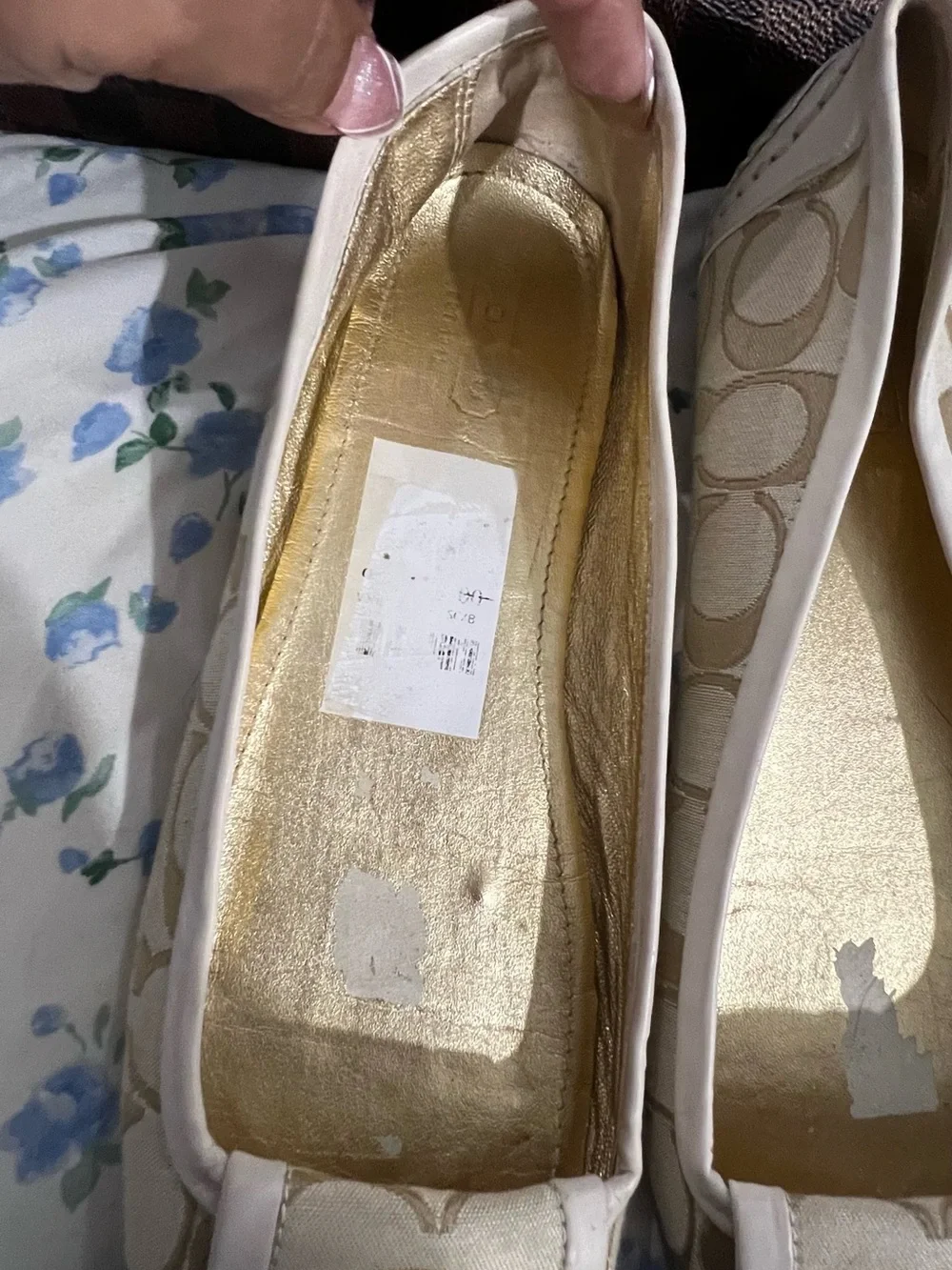 Coach Beige Logo Ballet Flats with Gold-Tone Buckle